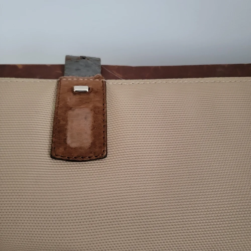 Vintage Bally Laptop Soft Briefcase Beige Nylon Brown Leather Messenger Bag